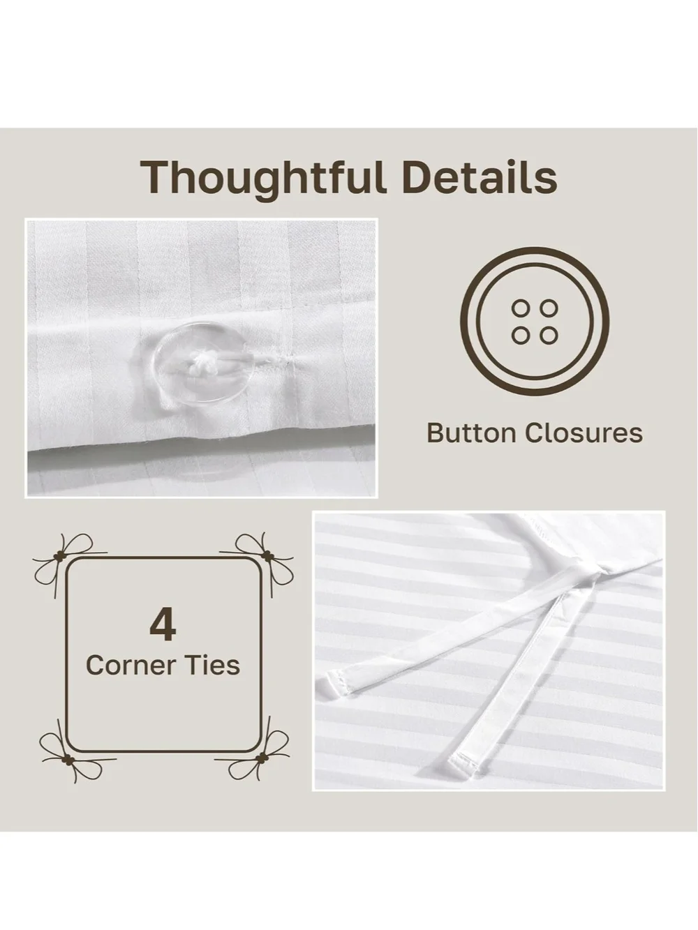 California Design Den Luxury Twin XL Duvet Cover, Striped White Soft 400 Thread